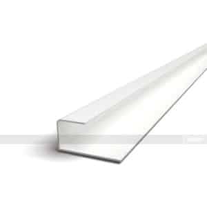 White metal U-channel extrusion lying diagonally on a white background