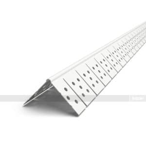 Close-up of a silver metal folding ruler with measurement marks along a diagonal edge on a white background.