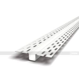 Long white perforated metal channel with a U-shaped cross-section, likely a cable tray or drainage channel.