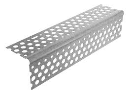 Perforated metal furring channel with circular holes, used in construction framing roots of drywall or ceilings.