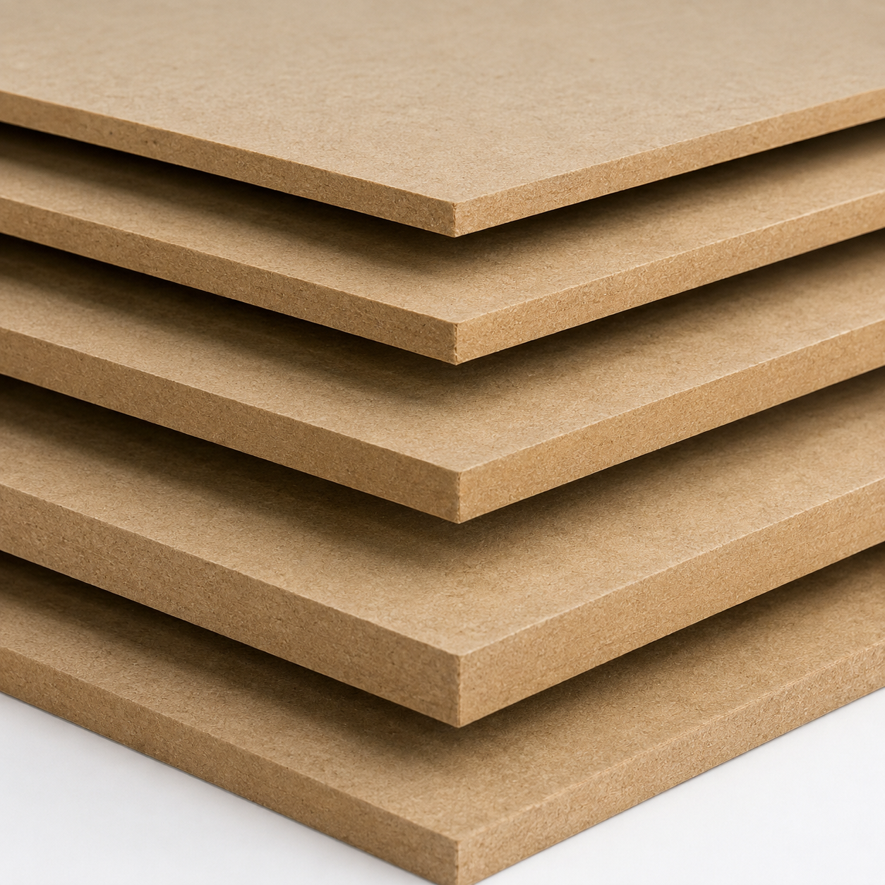 Stack of brown cardboard sheets arranged in a neat pile.