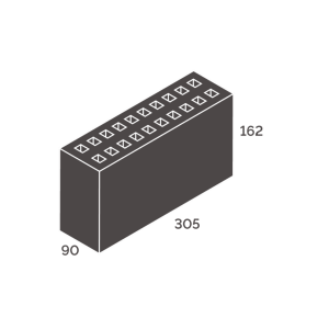 Isometric diagram of a rectangular brick with studs on top, showing dimensions 90 by 305 by 162.