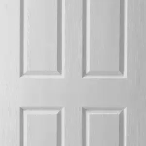 White interior door with four raised panels, shown closed.