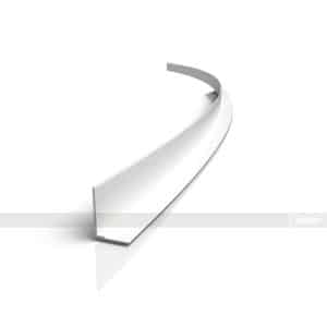 Abstract white curved ribbon sweeping upward on a white background (logo-style graphic).
