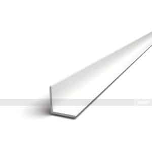 White aluminum edge trim with a right-angle profile shown diagonally across a white background.