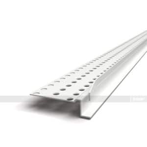 White perforated metal rail with evenly spaced round holes, used for mounting or cable management in setups.