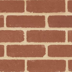Red brick wall with light tan mortar in a running bond pattern, close-up texture.