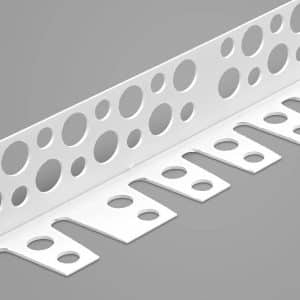 White perforated metal angle and channel used for mounting in industrial framing and electrical installs.