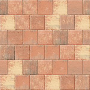 Brick wall pattern with rectangular red bricks in alternating rows and light mortar joints.