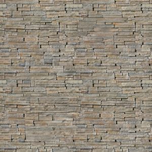 Dry-stacked stone wall with rectangular gray and beige blocks for exterior styling.