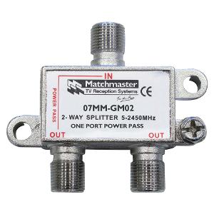 Matchmaster 07MM-GM02 TV Splitter Box, 2 Way F-Type Splitter 5-2450MHz AC/DC Power Pass, Frequency range: 5-2450MHz, AC/DC single port power pass