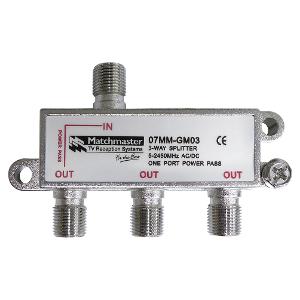Matchmaster 07MM-GM03 TV Splitter Box, 3 Way F-Type Splitter 5-2450MHz AC/DC Power Pass, Frequency range: 5-2450MHz, AC/DC single port power pass