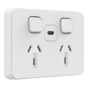 Clipsal 3025USBC-VW Iconic, Twin Socket, Usb Type C, Fast Charger, Vivid White