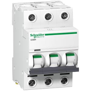 Schneider A9F54325 Acti9 Series Miniature Circuit Breaker, MCB, 3 Pole, 25A, 415V, C Curve, 10KA, Din Rail Mount, 3 Module, IC60H
