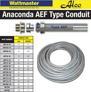 Anaconda AEF112-15, Conduit Flexible Liquidtight Type AEF Durable, sunlight resistant, grey thermoplastic PVC cover, –15°C to +60°C, IP67, 50mm Diameter, 15 Metre Roll
