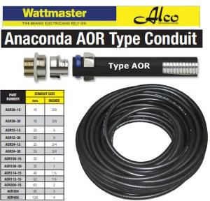 Anaconda AOR12-30, Conduit Flexible Liquidtight Type AOR Oil & Heat Resistant, Durable, sunlight resistant, black thermoplastic PVC cover, –15°C to +105°C, IP67, 20mm Diameter, 30 Metre Roll