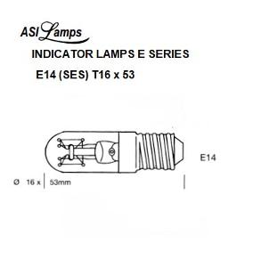 ASI 045-060/140 Lamp MINIATURE 10Watt Clear 60V 140 MA CC2F FILAMENT 2000 LIFE(hrs) E14 (SES) T16 x 53