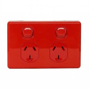 Clipsal C2025-RD Classic C2000 Series GPO, Double, Powerpoint, Switchplug Combination, Single Pole, Flush, Horizontal, 250V 10A, 3 Pin, Red