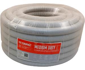 Tripac CC3225 Corrugated Conduit, PVC, 32mm Diameter, 25m Length, Medium Duty, UV Stabilized, BEP Certified, AS/NZS 2053.5:2001, Grey