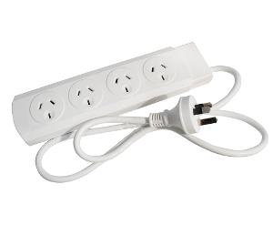 Cabac PB7 Automatically Switched Powerboard, Portable, 4 Way, Overload Protection, 240V, 10A, 2400W, 1 mtr lead, White
