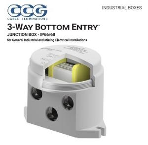 CCG 100201-C6/4-2, Junction Box Industrial Bottom Entry (GRP) Size 1, 3-Way M20 Entries c/w 6x 4.0mm Terminals + 2x Earth Terminals