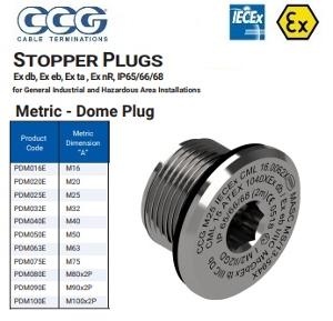 CCG PDM032E, Plug Stopper Blanking DOME Head (Exd/Exe) Nickel Plated Brass (NPB) M32 x 16mm Thread length