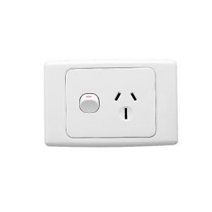 Clipsal 2015D15-WE 2000 Series GPO, Single, Powerpoint, Switchplug Combination, Double Pole, Flush, Horizontal, 250V 15A, 3 Pin, White Electric