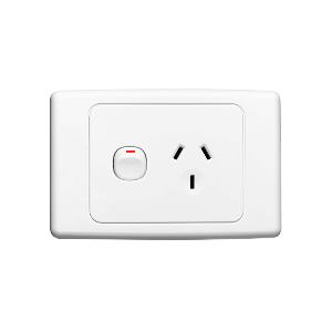 Clipsal 2015D-WE 2000 Series GPO, Single, Powerpoint, Switchplug Combination, Double Pole, Flush, Horizontal, 250V 10A, 3 Pin, White Electric