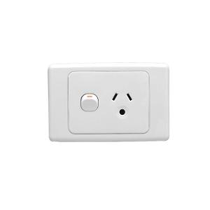 Clipsal 2015L-WE 2000 Series GPO, Single, Powerpoint, Switchplug Combination, Single Pole, Flush, Horizontal, 250V 10A, 3 Pin, 2 Flat & Round Earth Pin, White Electric