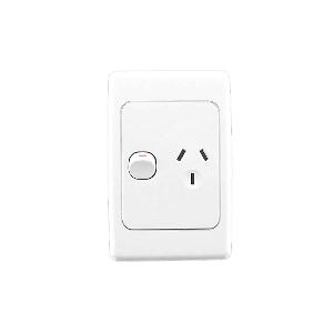 Clipsal 2015V-WE 2000 Series GPO, Single, Powerpoint, Switchplug Combination, Single Pole, Flush, Vertical, 250V 10A, 3 Pin, White Electric