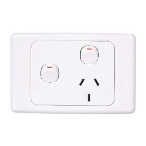 Clipsal 2015X-WE 2000 Series GPO, Single, Powerpoint, Switchplug Combination, With Extra Switch, Single Pole, Flush, Horizontal, 250V 10A, 3 Pin, White Electric