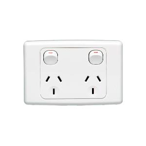 Clipsal 2025D-WE 2000 Series GPO, Double, Powerpoint, Switchplug Combination, Double Pole, Flush, Horizontal, 250V 10A, 3 Pin, White Electric