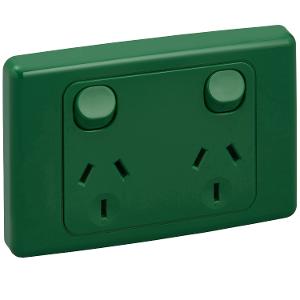 Clipsal 2025-GR 2000 Series, Twin Switch Socket Outlet 250V, 10A, Green