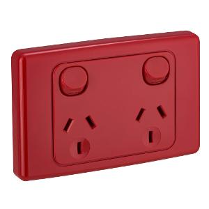 Clipsal 2025-RD 2000 Series GPO, Double, Powerpoint, Switchplug Combination, Single Pole, Flush, Horizontal, 250V 10A, 3 Pin, Red