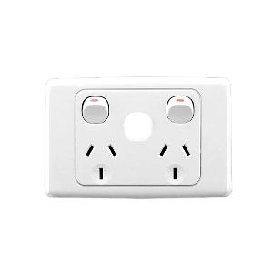 Clipsal 2025XUA-WE 2000 Series GPO, Double, Powerpoint, Switchplug Combination, With Empty Extra Switch Space, Single Pole, Flush, Horizontal, 250V 10A, 3 Pin, White Electric