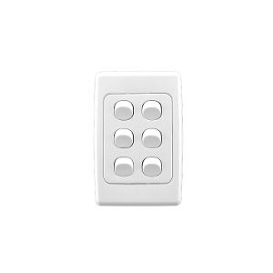 Clipsal 2036VA-WE  2000 Series Switch, Single Pole, Flush, 6 Gang, Vertical, 250V 10A, 1 or 2 Way, White Electric