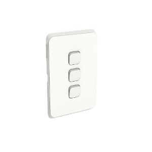 Clipsal 3043C-VW Iconic Series Skin Only, Cover Plate, Flush, Vertical/Horizontal, Suit 3 Gang Switch Grid, Vivid White