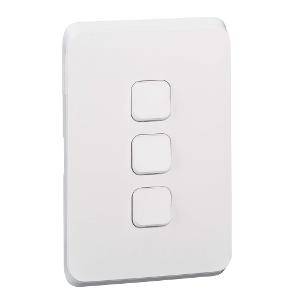 Clipsal 3043C-XW Iconic Series Skin Only, Cover Plate, Flush, Vertical/Horizontal, Suit 3 Gang Switch Grid, Extreme White, Extra White