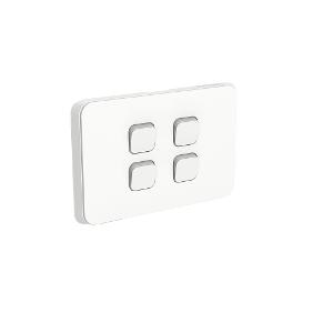 Clipsal 3044HA-VW  Iconic Series Switch, Single Pole, Flush, 4 Gang,  Horizontal, 250V 10AX, 1 or 2 Way, Vivid White