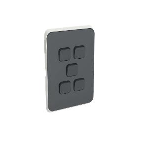 Clipsal 3045C-AN Iconic Series Skin Only, Cover Plate, Flush, Vertical/Horizontal, Suit 5 Gang Switch Grid, Anthracite