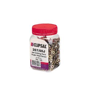 Clipsal 357/50J Tek Screws, Bugle Head, Plasterboard Screws, Self Drilling, Yellow Zinc Plated, 8g x 50mm, Jar of 125