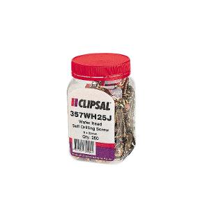 Clipsal 357WH25J Tek Screws, Washer Head, Button Head, Metal Cutting Drill Point, Self Drilling, Yellow Zinc Plated, 8g x 25mm, Jar of 250