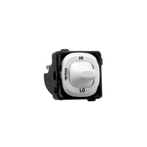 Clipsal 39MWE Standard 30 Series Switch Mech, Toggle, 3 Position engraved Lo/Off/HI, Single Pole, 250V 10A, White Electric