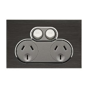 Clipsal 4025-HB Saturn Series GPO, Double, Powerpoint, Switchplug Combination, Single Pole, Flush, Horizontal, 250V 10A, 3 Pin, Horizon Black