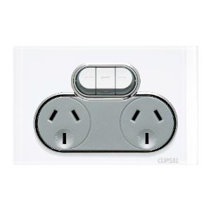 Clipsal 4025X-PW Saturn Series GPO, Double, Powerpoint, Switchplug Combination, With Non-Removeable Extra Switch,  Single Pole, Flush, Horizontal, 250V 10A, 3 Pin, Pure White