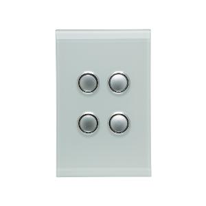 Clipsal 4064PBL-OM  Saturn Series Switch, Single Pole, Flush, 4 Gang with LED, Vertical, 250V 20A, 1 or 2 Way, Ocean Mist