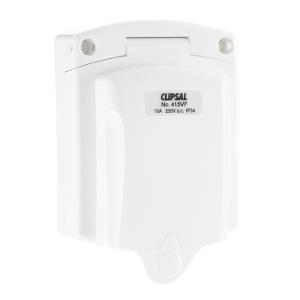 Clipsal 415VF-WE Standard Series, Caravan Outlet Socket, 250V, 10A, 3Pin, IP34, Auto Switched, Flush Mount, White Electric