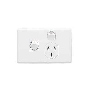Clipsal C2015X-WE Classic C2000 Series GPO, Single, Powerpoint, Switchplug Combination, With Extra Switch, Single Pole, Flush, Horizontal, 250V 10A, 3 Pin, White Electric