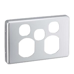 Clipsal C2025XC-BA Classic C2000 Series Cover Plate, Flush, Metal, Horizontal, suit Double GPO with Extra Switch, Brushed Aluminium