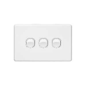 Clipsal C2033HA-WE Classic C2000 Series Switch, Single Pole, Flush, 3 Gang, Horizontal, 250V 10A, 1 or 2 Way, White Electric